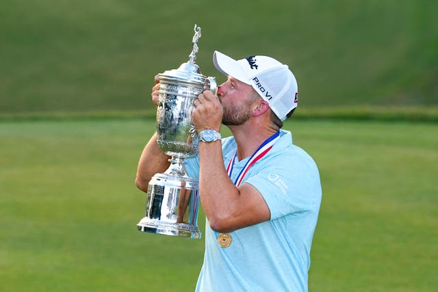 Wyndham Clark kissed the US Open trophy after his win at Los Angeles Country Club (Matt York/AP)