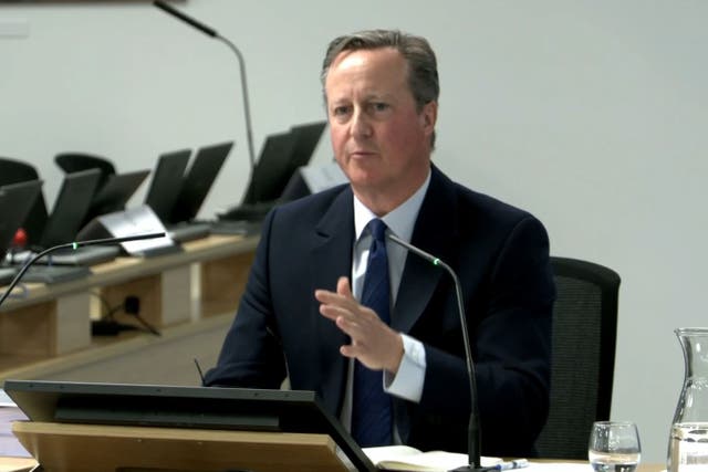 Former prime minister David Cameron was giving evidence to the UK Covid-19 Inquiry (UK Covid-19 Inquiry/PA)