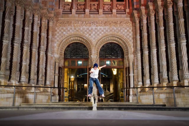 Professional street skateboarder Leticia Bufoni skating at the Natural History Museum in a first-ever skating experience (James Manning/PA)