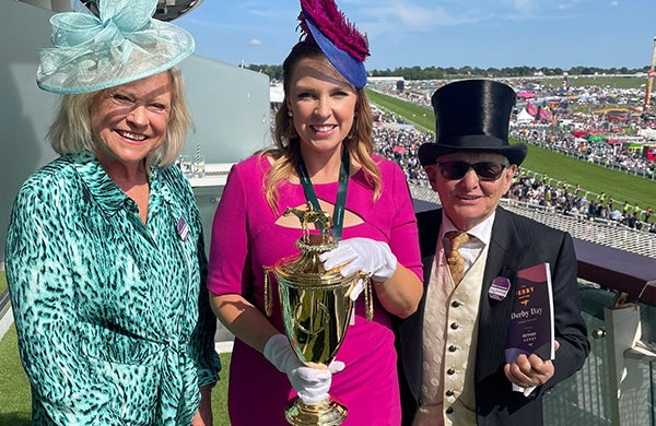 Sue Barker was one of a number of well-known faces who had their picture taken with the iconic Kentucky Derby trophy at Epsom