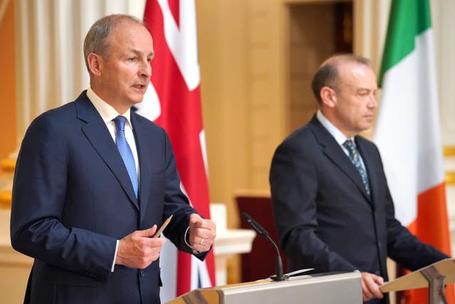 Tanaiste and foreign affairs minister Micheal Martin (left) and Northern Ireland Secretary Chris Heaton-Harris during a press conference at Mansion House, in London, after the British Irish Intergovernmental Conference (Jonathan Brady/PA)