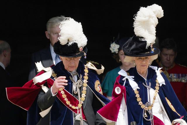 The King and Queen depart the annual Order of the Garter Service (Yui Mok/PA)