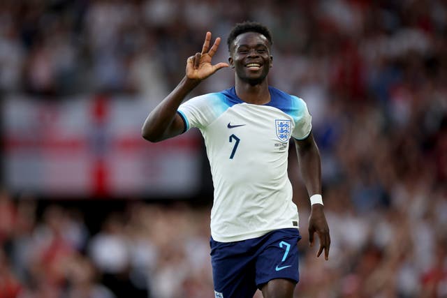 <p>Bukayo Saka starred for the Three Lions and cemented his place in England’s starting line-up </p>