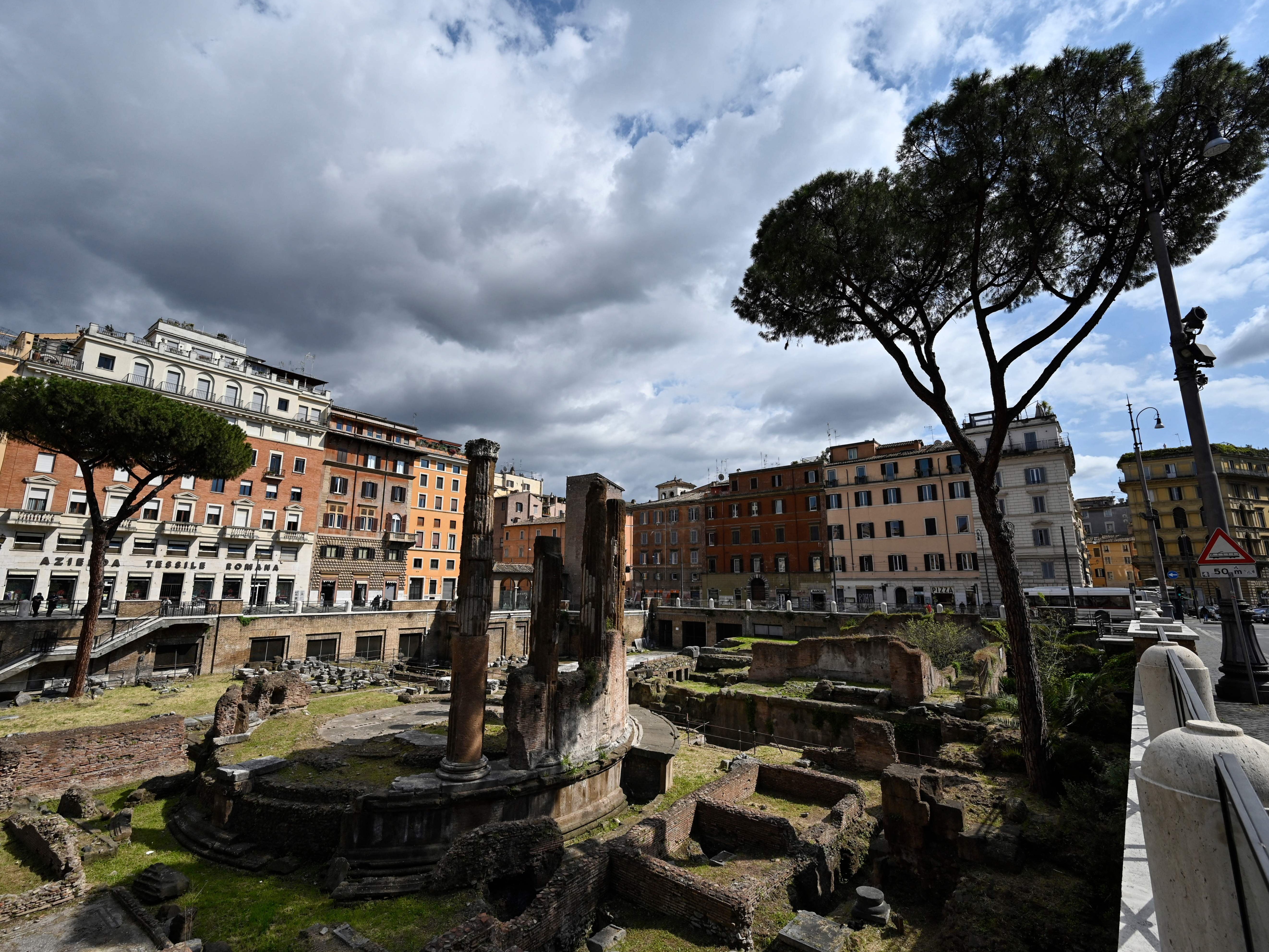A view shows the Largo Argentina archaeological site on 14 April 2021 in central Rome