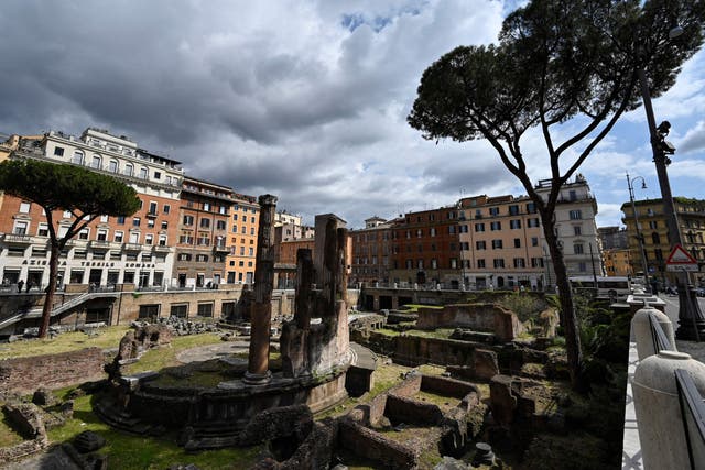 <p>A view shows the Largo Argentina archaeological site on 14 April 2021 in central Rome</p>