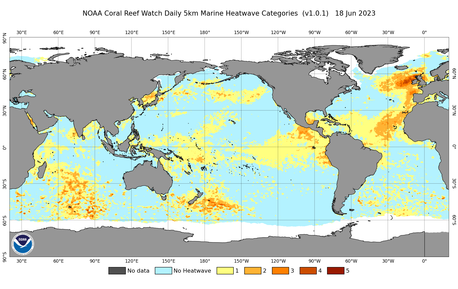 Map of global ocean temperatures shows waterd around the UK hitting category 5 marine heatwave