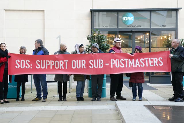 Protestors outside the Post Office Horizon IT inquiry at the International Dispute Resolution Centre, London (Kirsty O’Connor/PA)