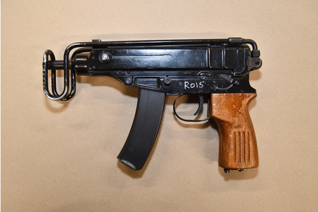 A Skorpion sub-machine gun, similar to that used in the shooting which killed Elle Edwards, which was shown to the jury in the trial of Connor Chapman (Merseyside Police/PA)