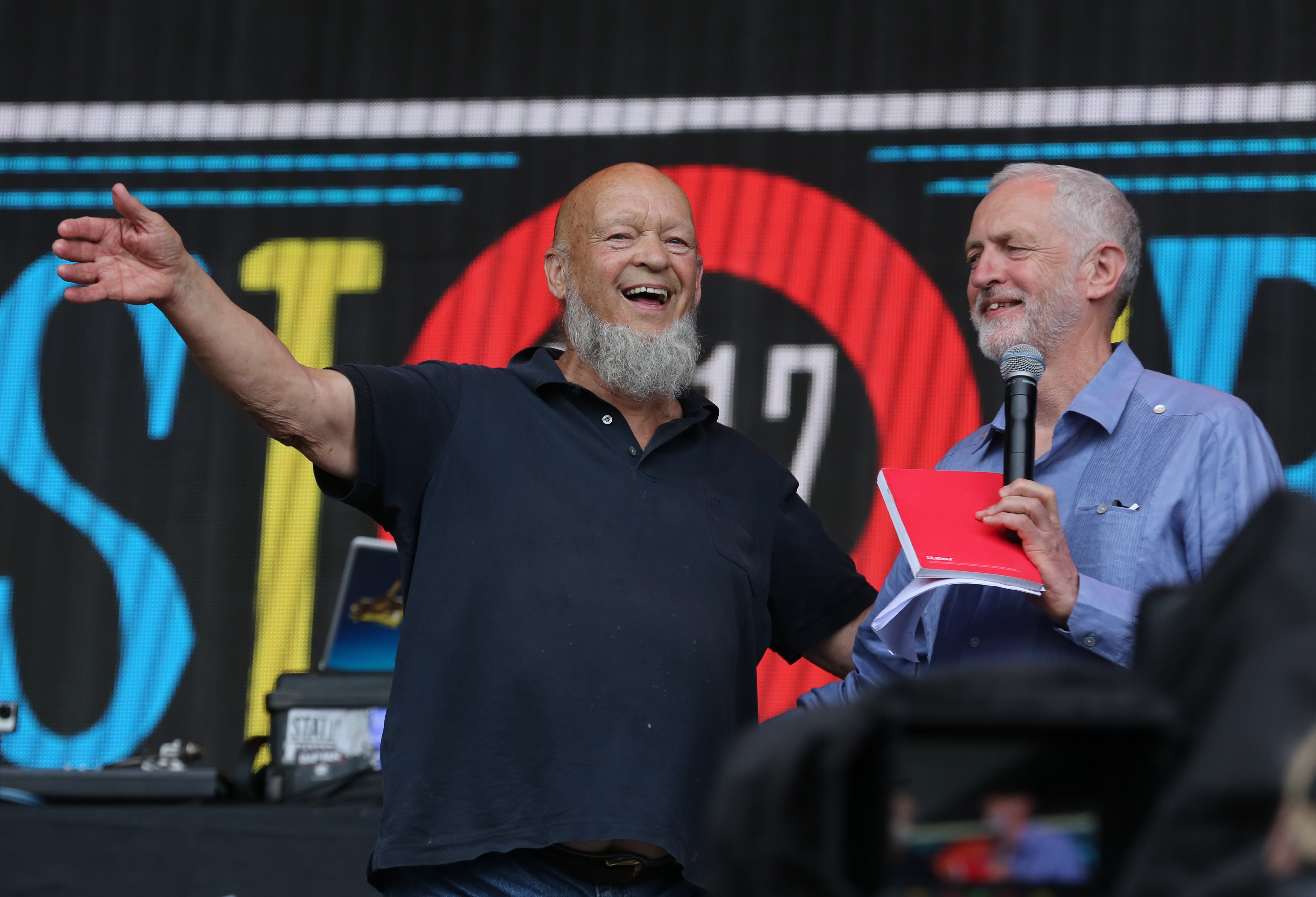 Glastonbury founder Michael Eavis (left) and Jeremy Corbyn on stage at the 2017 festival