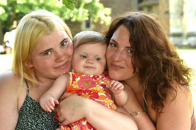 <p>Ruth Clayton (33) (R) daughter Rose (L) and granddaughter Cora</p>