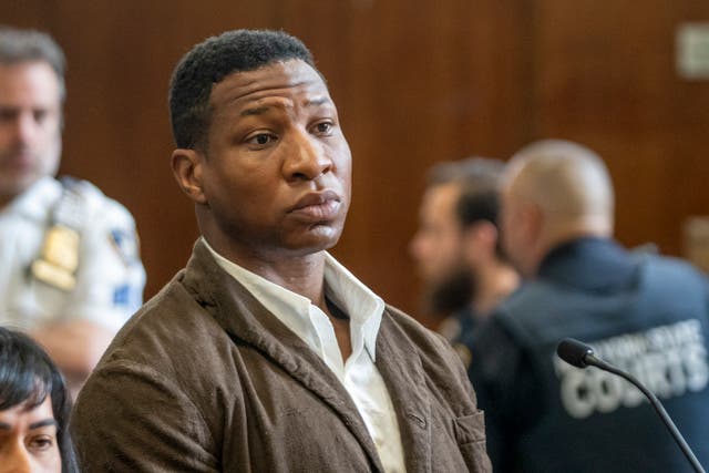 <p>Jonathan Majors is seen in court on 20 June 2023</p>