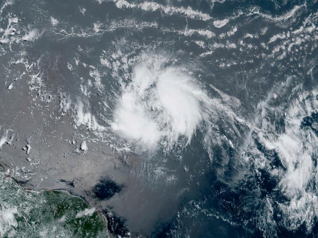 <p>Tropical storm Bret is captured by satellite  on its path toward the eastern Caribbean</p>