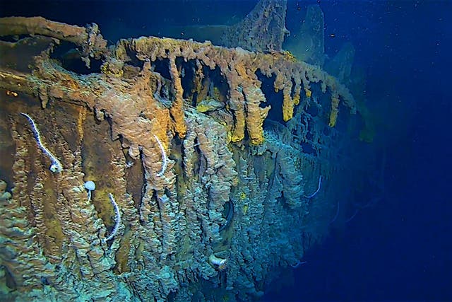 <p>The RMS Titanic in her resting place (Atlantic Productions/PA)</p>