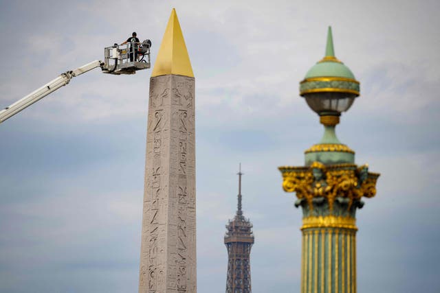 <p>Renovations take place on the Luxor Obelisk in Paris</p>