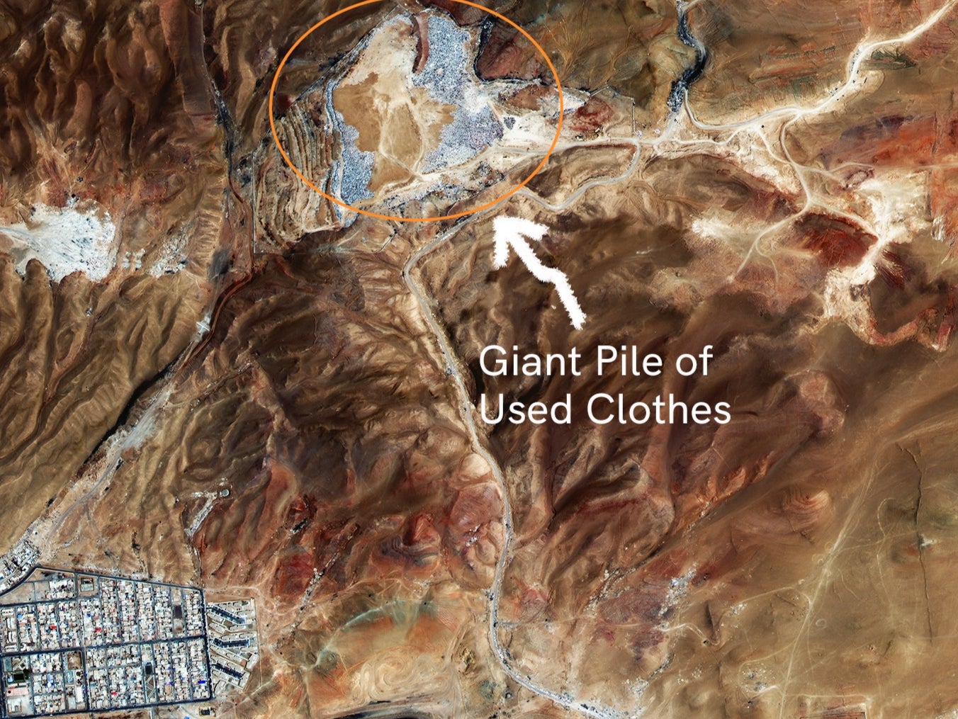 Shocking images show mountain of unworn fast fashion visible from space