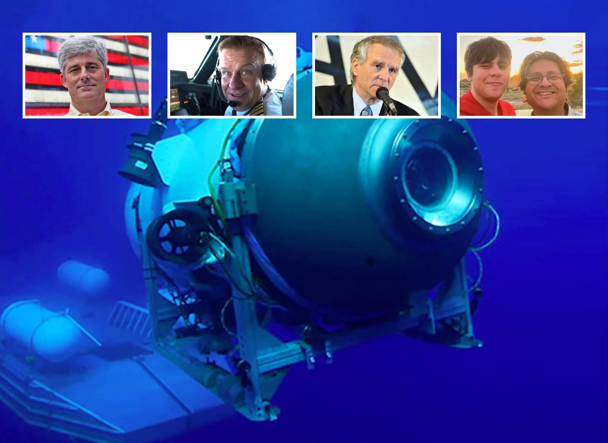 <p>From left to right: Stockton Rush, Hamish Harding, Paul-Henri Nargeolet and Shahzada and Suleman Dawood. The Titan submersible </p>