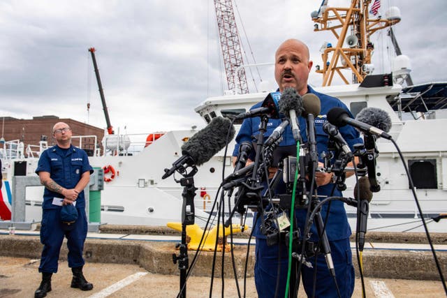 <p>Captain Jamie Frederick of the US Coast Guard gives a media briefing </p>