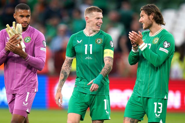 James McClean (centre) is hoping the Republic of Ireland can force their way back into Euro 2024 contention (Niall Carson/PA)