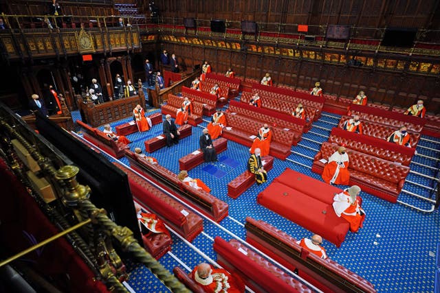 Inside the House of Lords at the Palace of Westminster in London (Aaron Chown/PA)