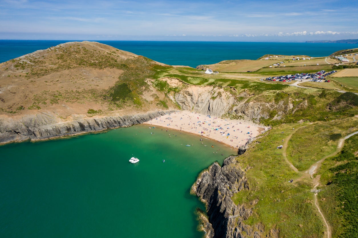 An aerial view of Mwnt Beach
