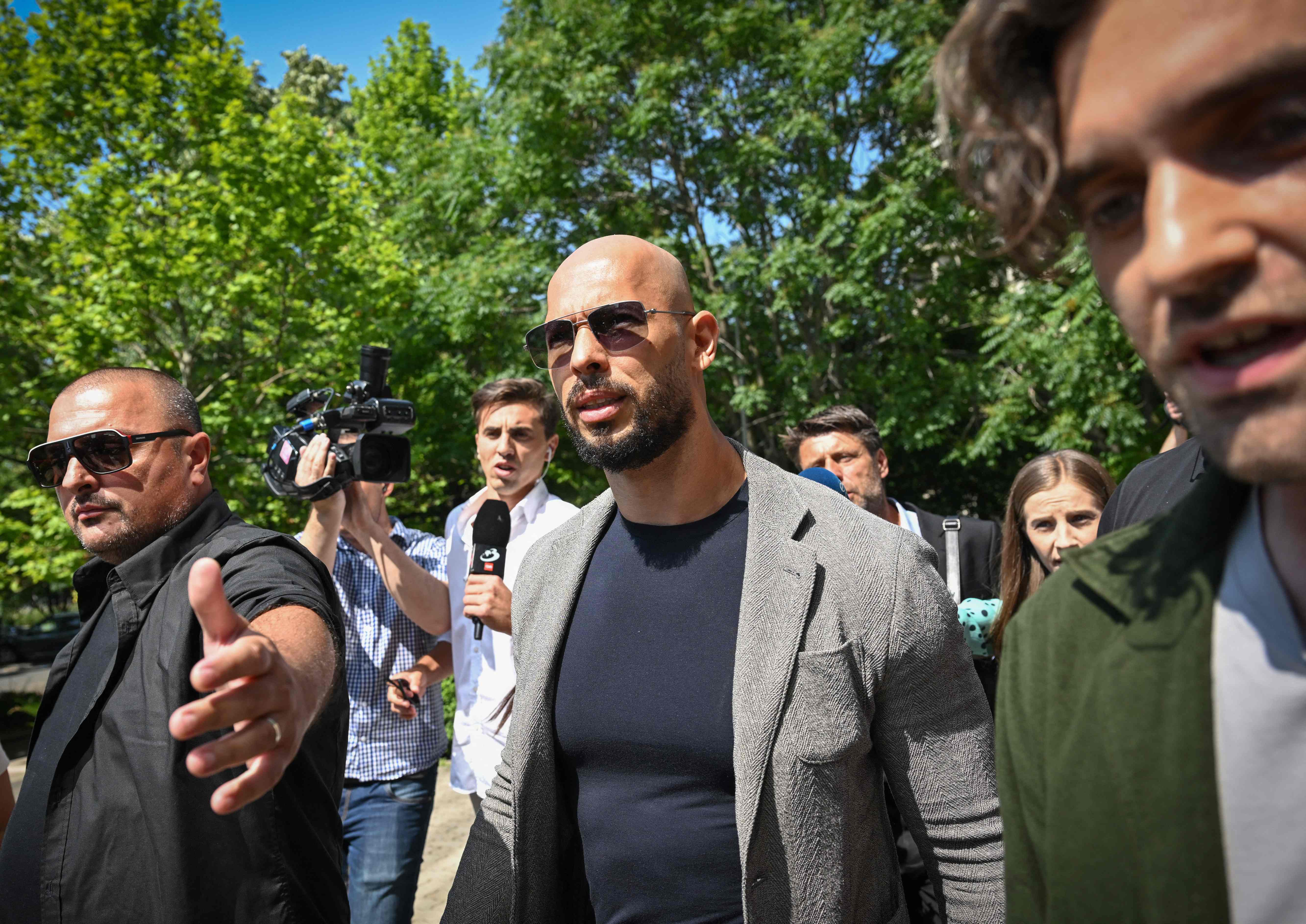 Controversial influencer Andrew Tate arrives at the Municipal Court of Bucharest, Romania