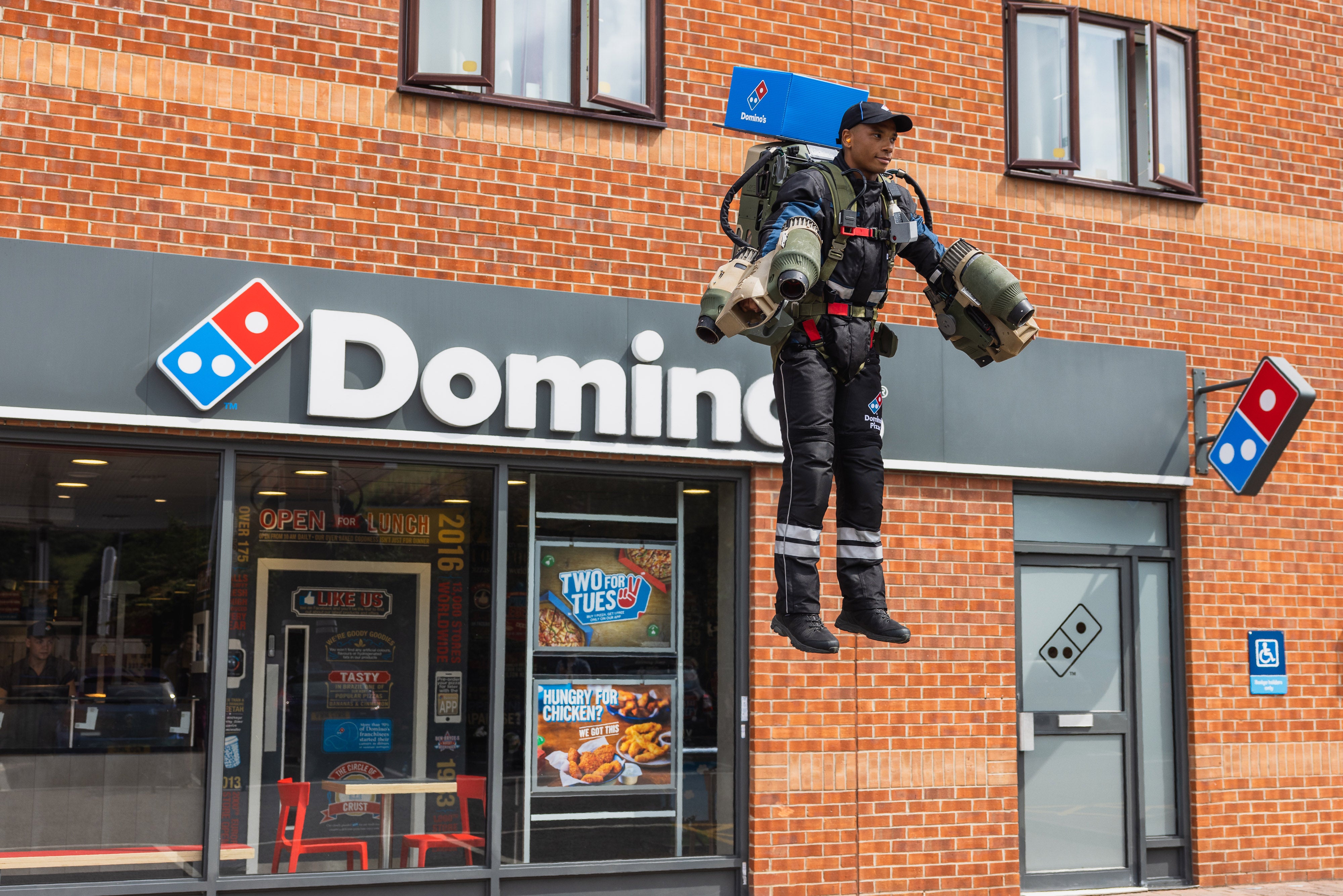 The jetsuit was used by the pizza chain to mark this year’s Glastonbury festival, which Elton John is set to headline