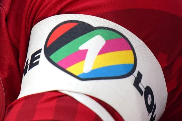 The OneLove armband created a major row at the men’s World Cup in Qatar (Adam Davy/PA)