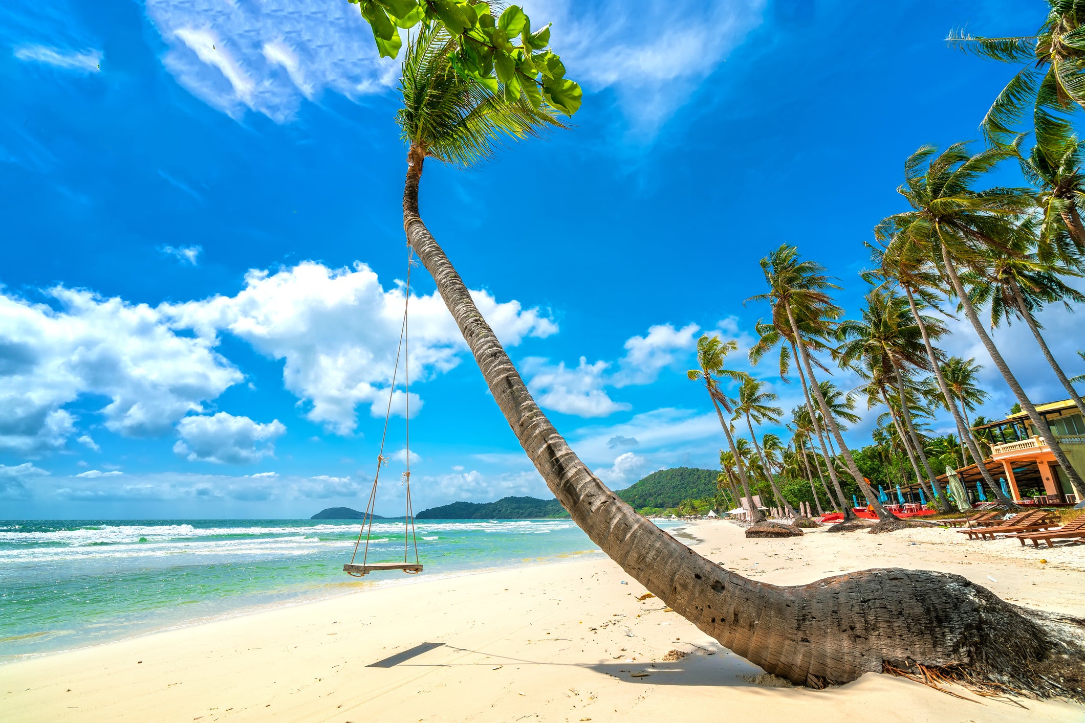 Idyllic white sands blanket palm-tree fringed beaches on Phú Quốc