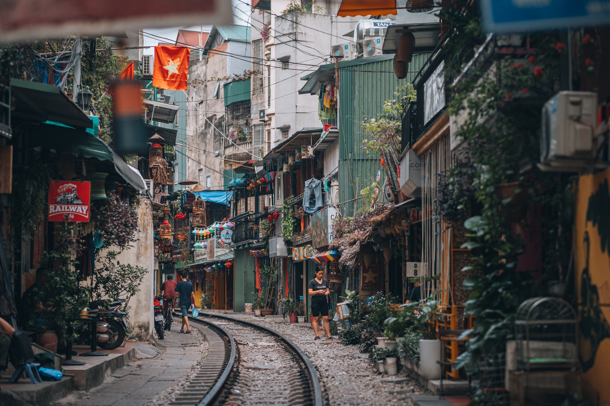 The famous shopping markets on Train Street in Hanoi