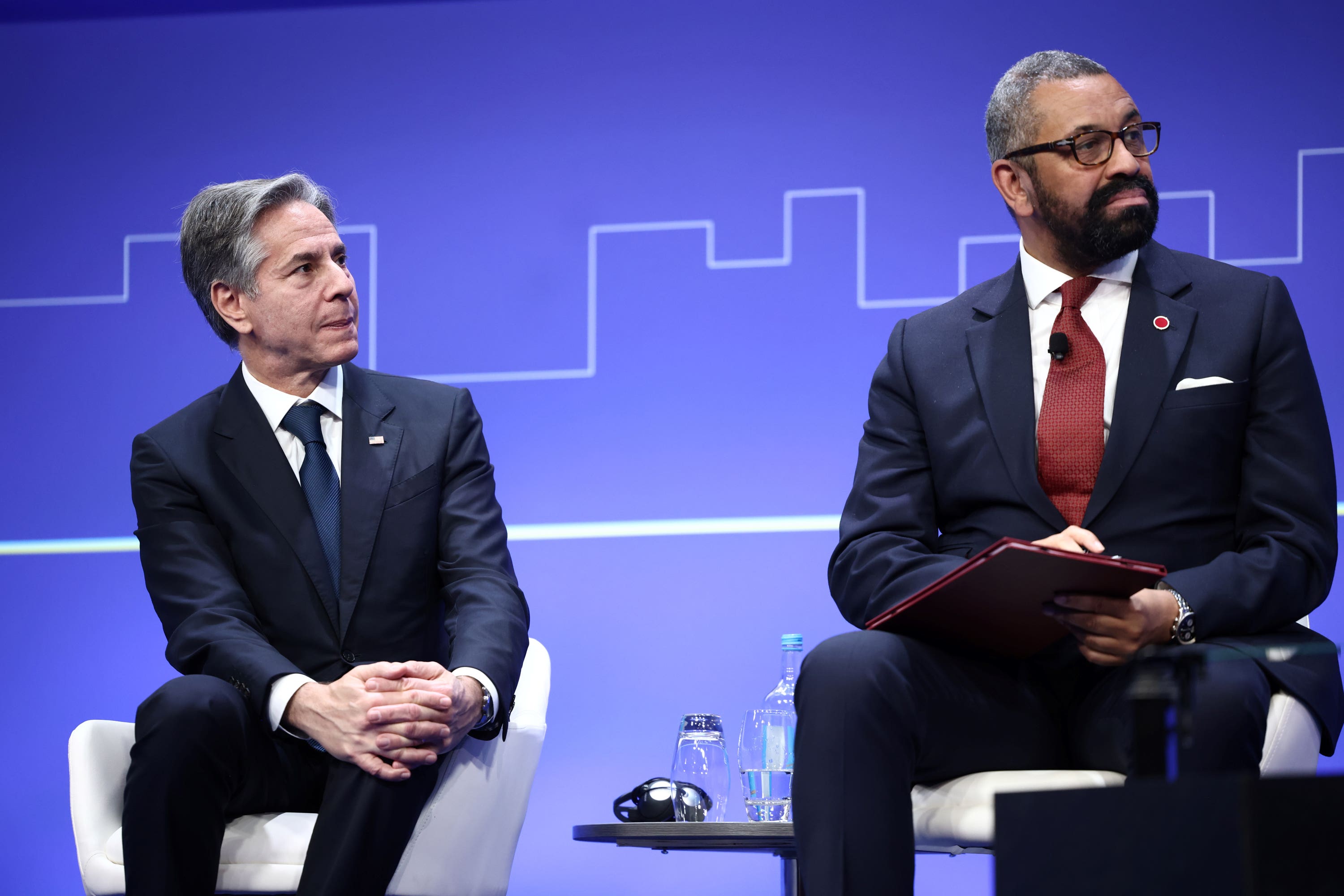 US secretary of state Antony Blinken, left, with Foreign Secretary James Cleverly (Henry Nicholls/PA)