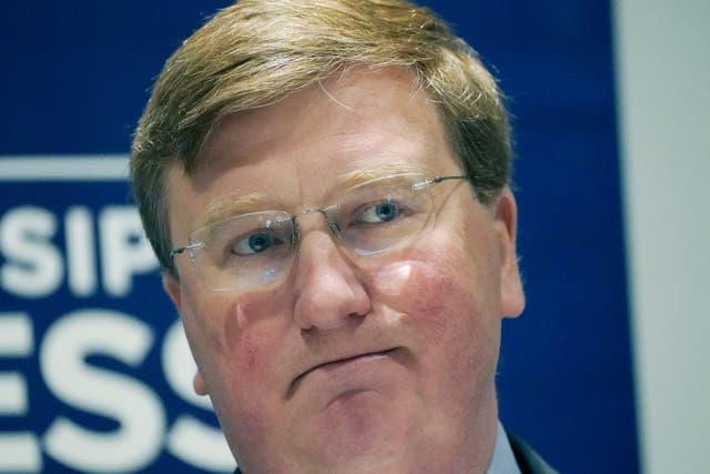 <p>Mississippi Republican Gov. Tate Reeves listens to a newspaper publisher's question during the Mississippi Press Association annual meeting in Flowood, Miss., Friday, June 16, 2023</p>