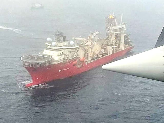 <p>The Bahamanian research vessel 'Deep Energy' on site during the ongoing search for the 21-foot submersible Titan</p>