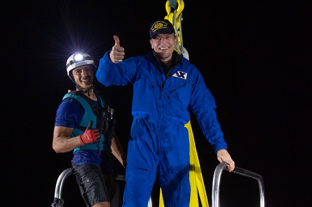 Kelly Walsh after completing an 11,000m dive to Challenger Deep, the deepest location on Earth, in 2020