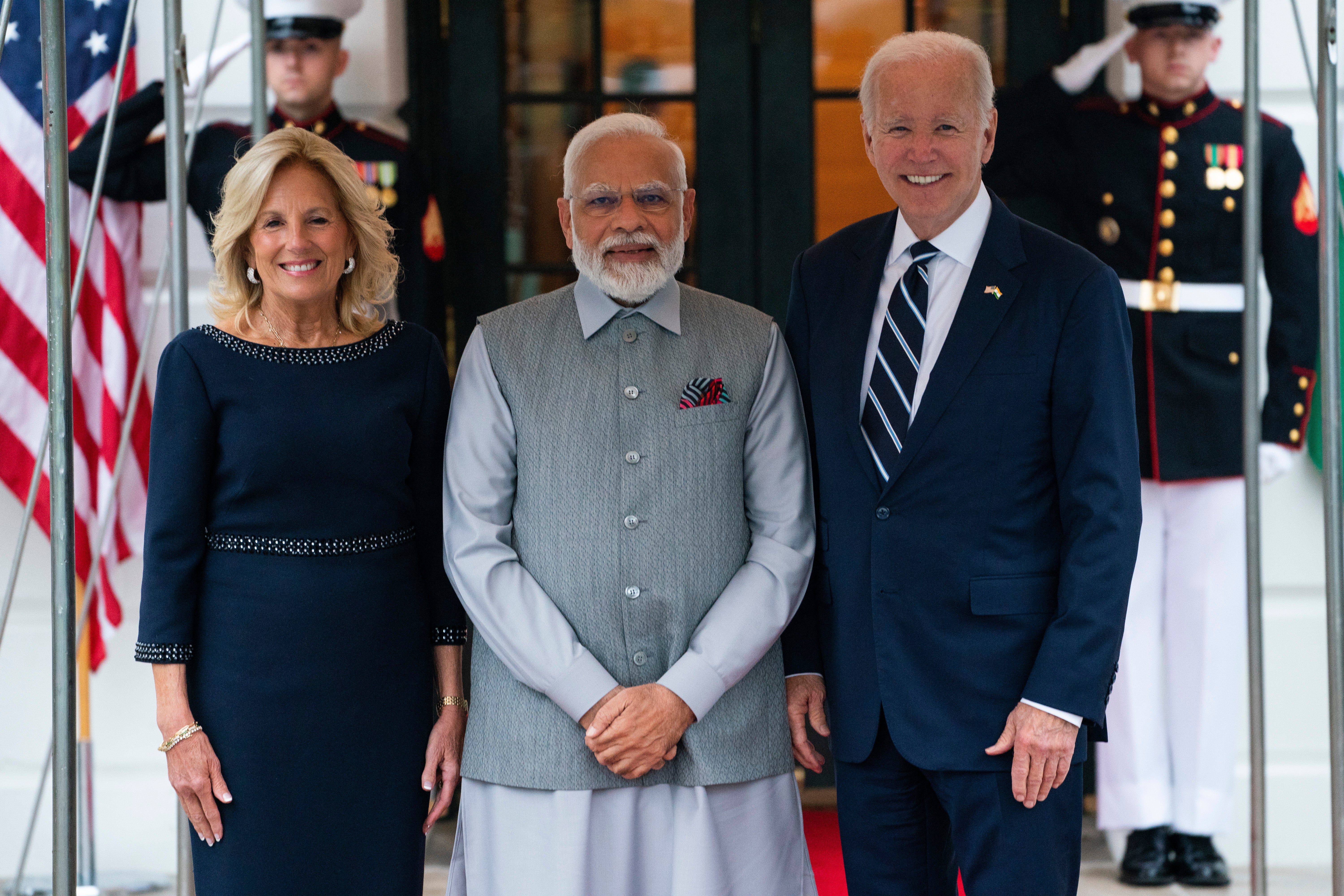 Joe Biden and first lady Jill Biden welcome Narendra Modi to the White House