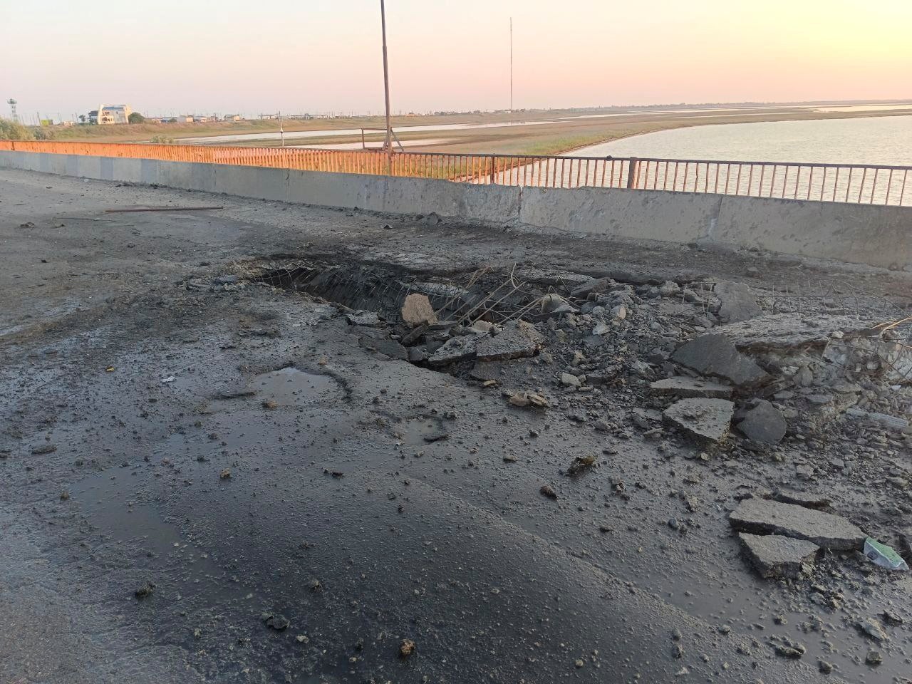 The damaged Chonhar bridge connecting Russian-held parts of Ukraine’s Kherson region to the Crimean Peninsula