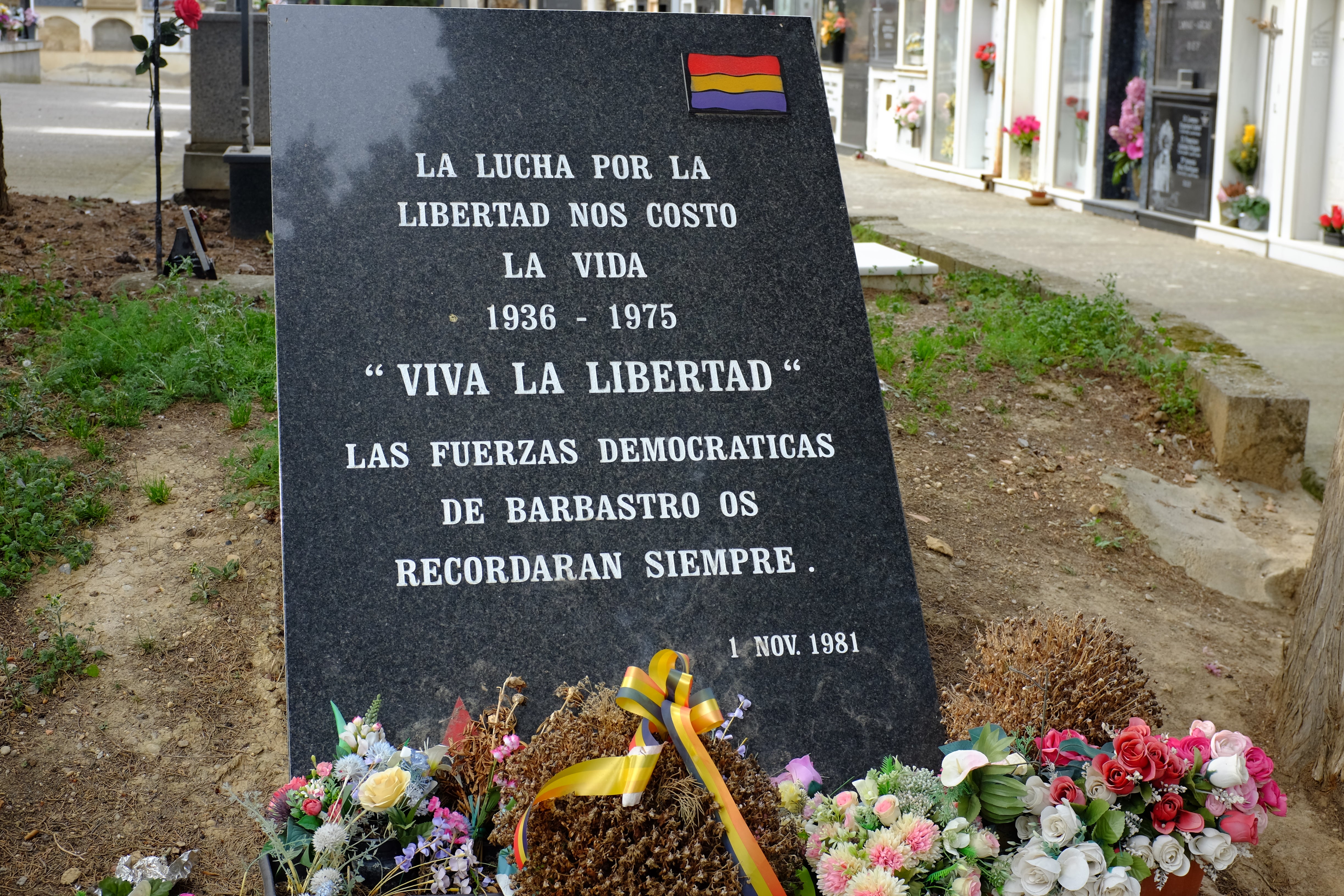 A plaque in Barbastro cemetery in eastern Spain to the scores who were killed for opposing Franco