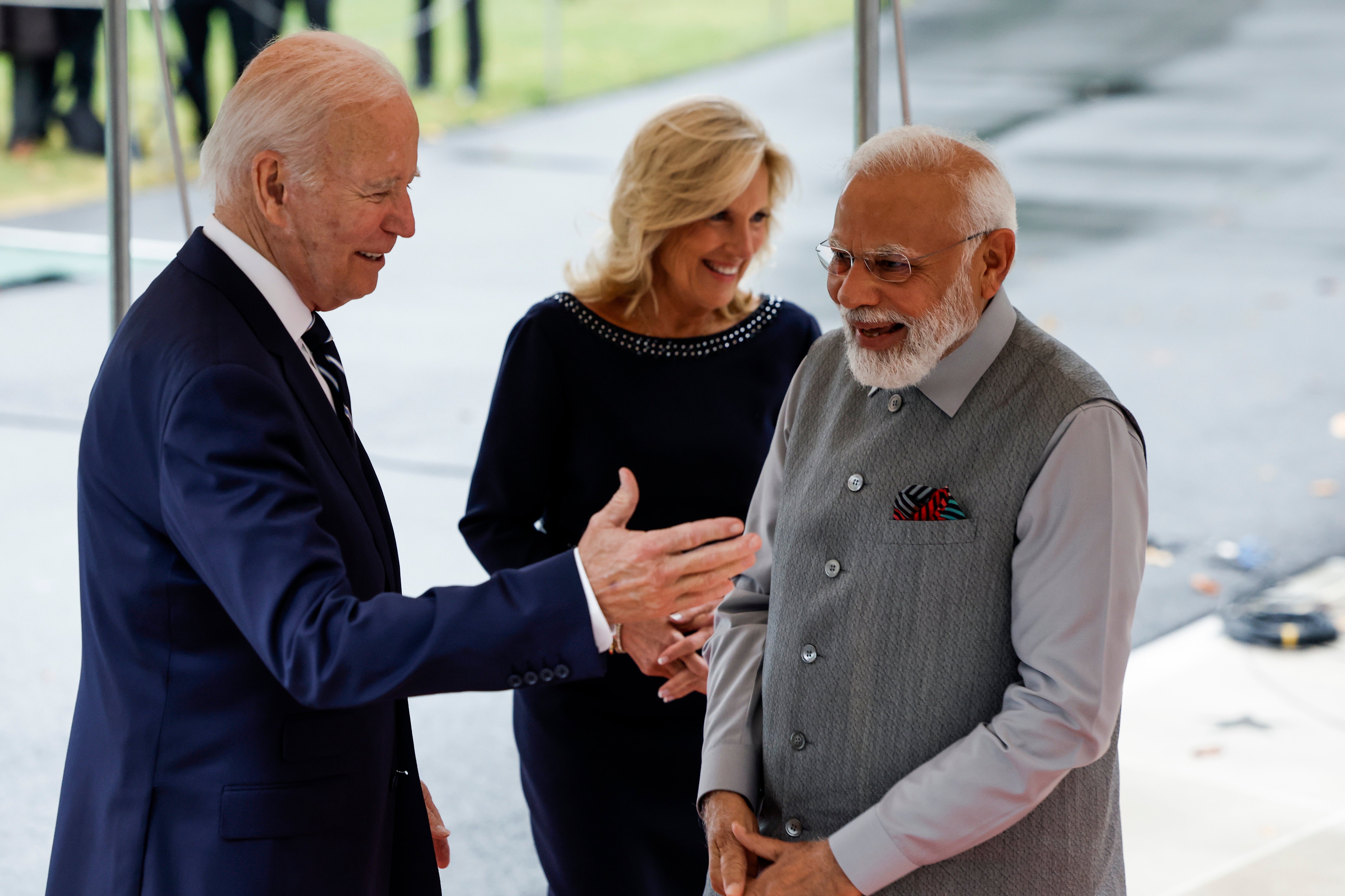 US pesident Joe Biden and first lady Jill Biden welcome India prime minister Narendra Modi to the White House on 21 June