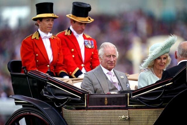 The King and Queen arrive by carriage on day three of Royal Ascot (John Walton/PA)
