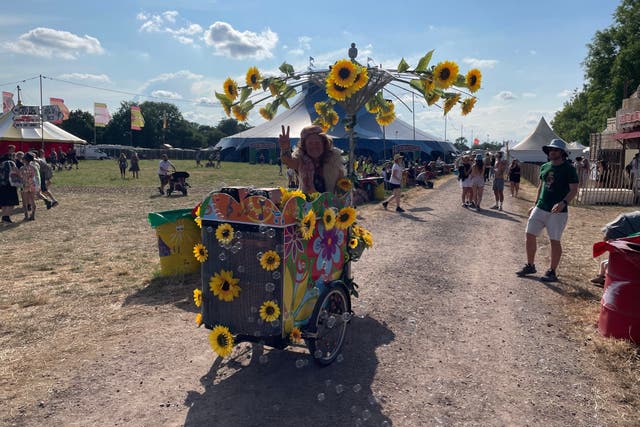 Steve Apelt, who created a sunflower themed bike, called Glastonbury ‘the most beautiful thing on the planet’ (Edd Dracott/PA)