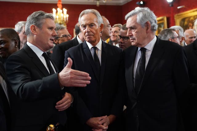 <p>Labour leader Keir Starmer with former prime ministers Tony Blair and Gordon Brown</p>