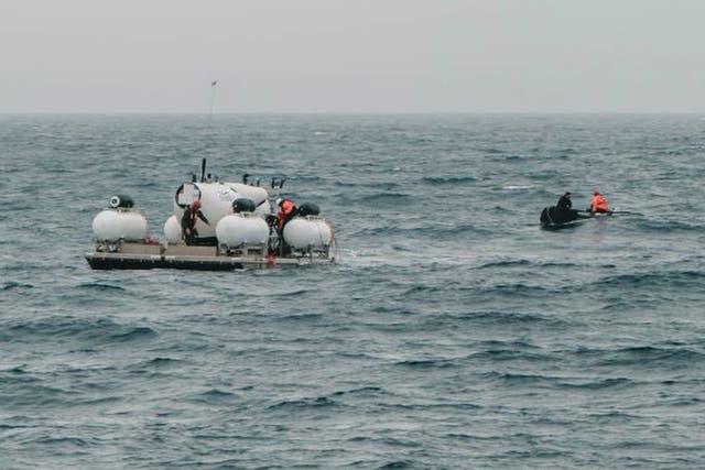 <p>In this image released by Action Aviation, the submersible Titan is prepared for a dive into a remote area of the Atlantic Ocean on an expedition to the Titanic on Sunday, June 18, 2023. </p>