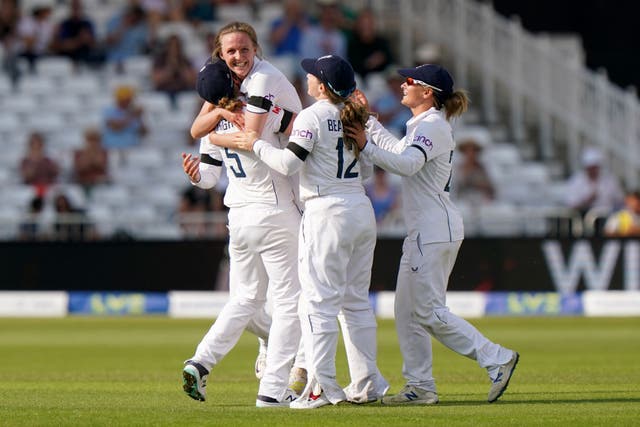 Lauren Filer, second left, had an England debut to remember (Tim Goode/PA)