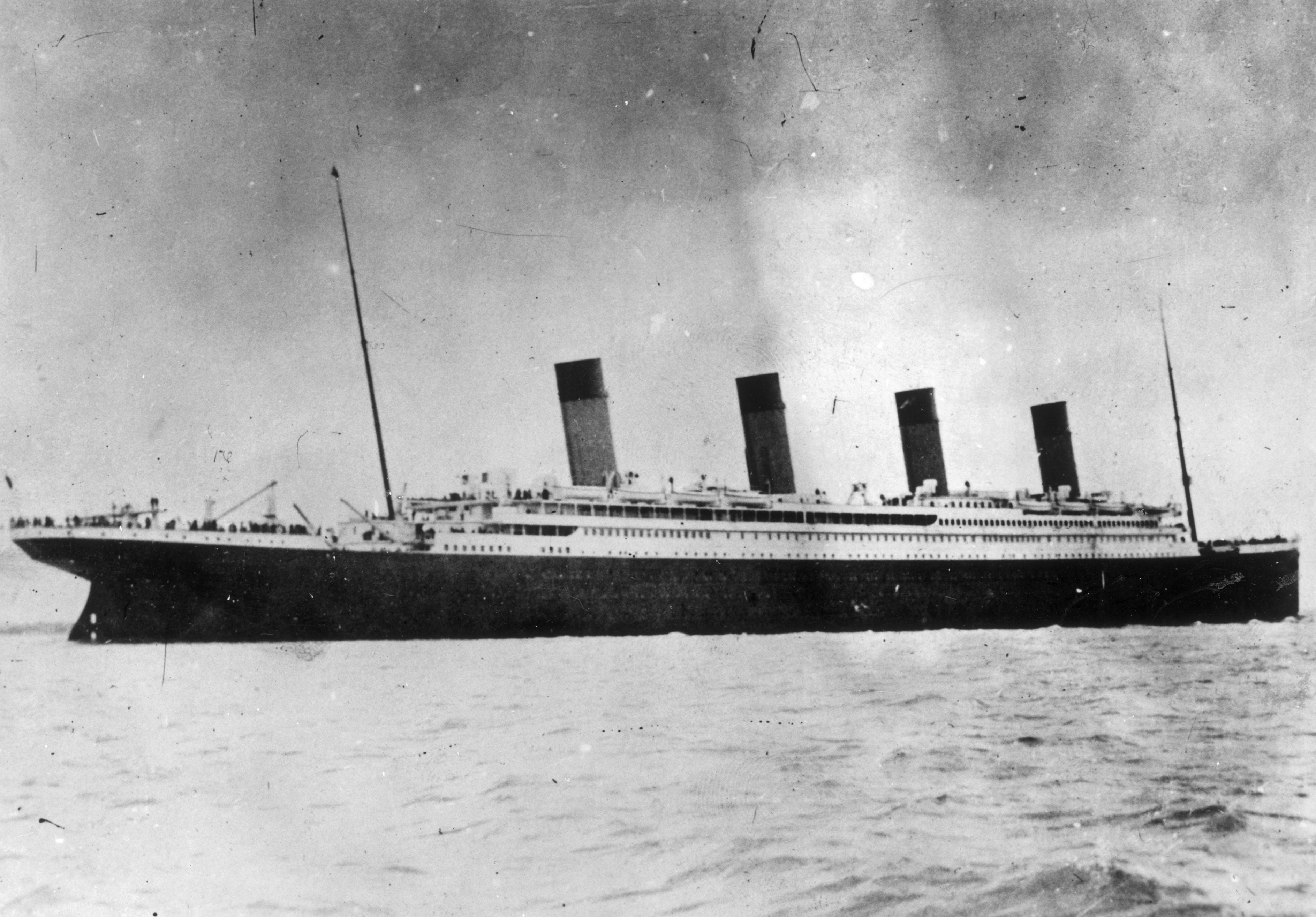 The ill-fated White Star liner RMS Titanic, which struck an iceberg and sank on her maiden voyage across the Atlantic