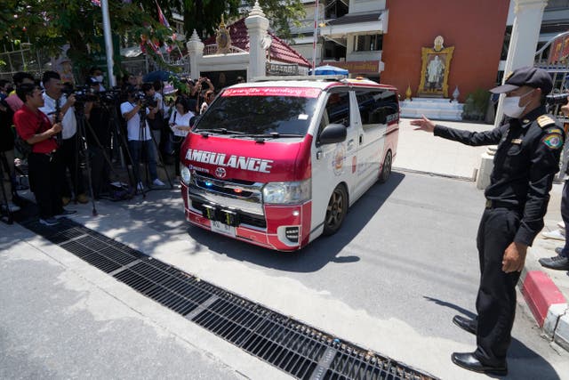<p>File An ambulance car carrying student leaves a high school for a hospital in Bangkok, Thailand</p>