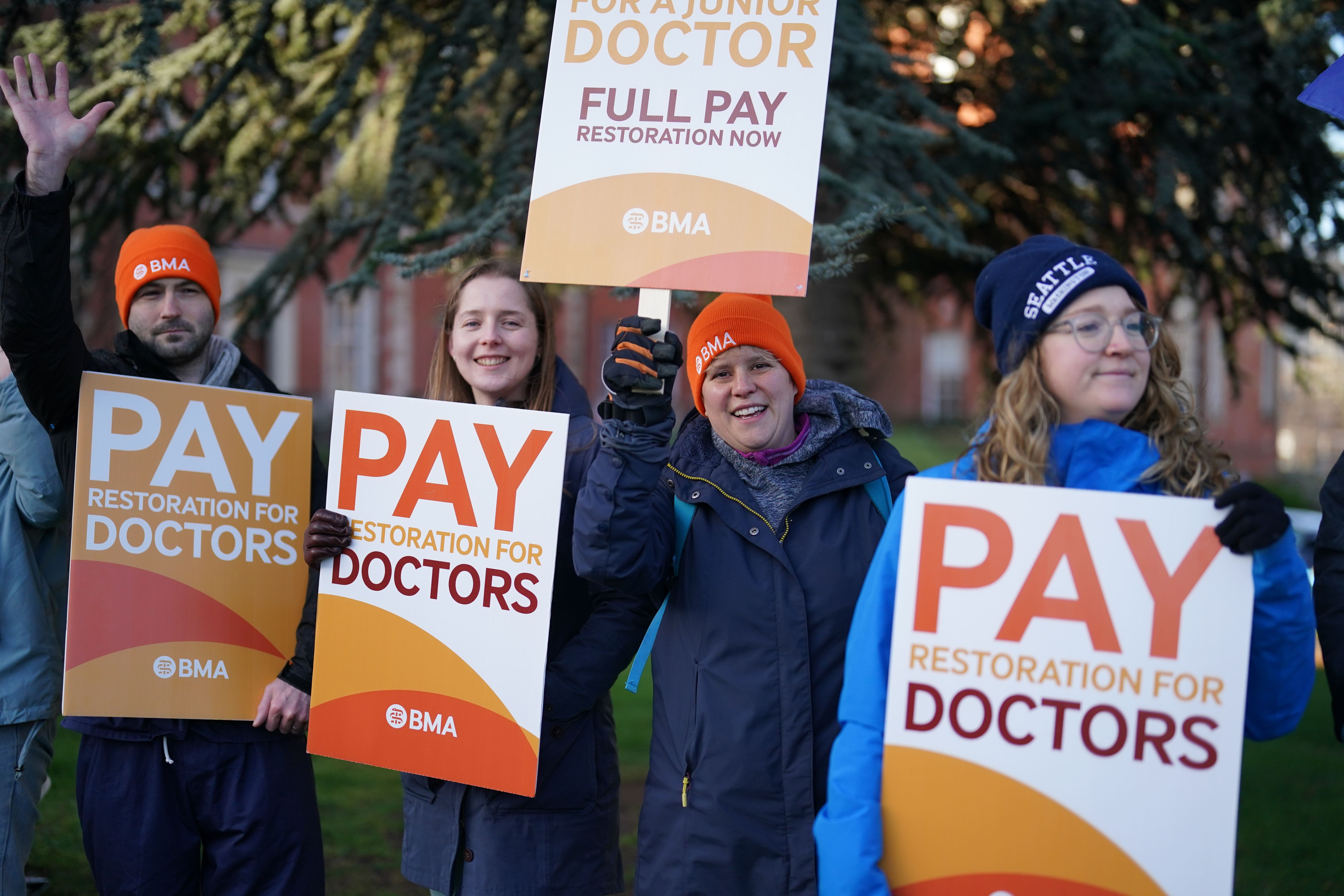 Striking NHS junior doctors on the picket line in April