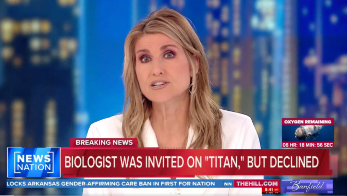 NewsNation featured an oxygen countdown clock in the righthand corner of its Titanic sub coverage