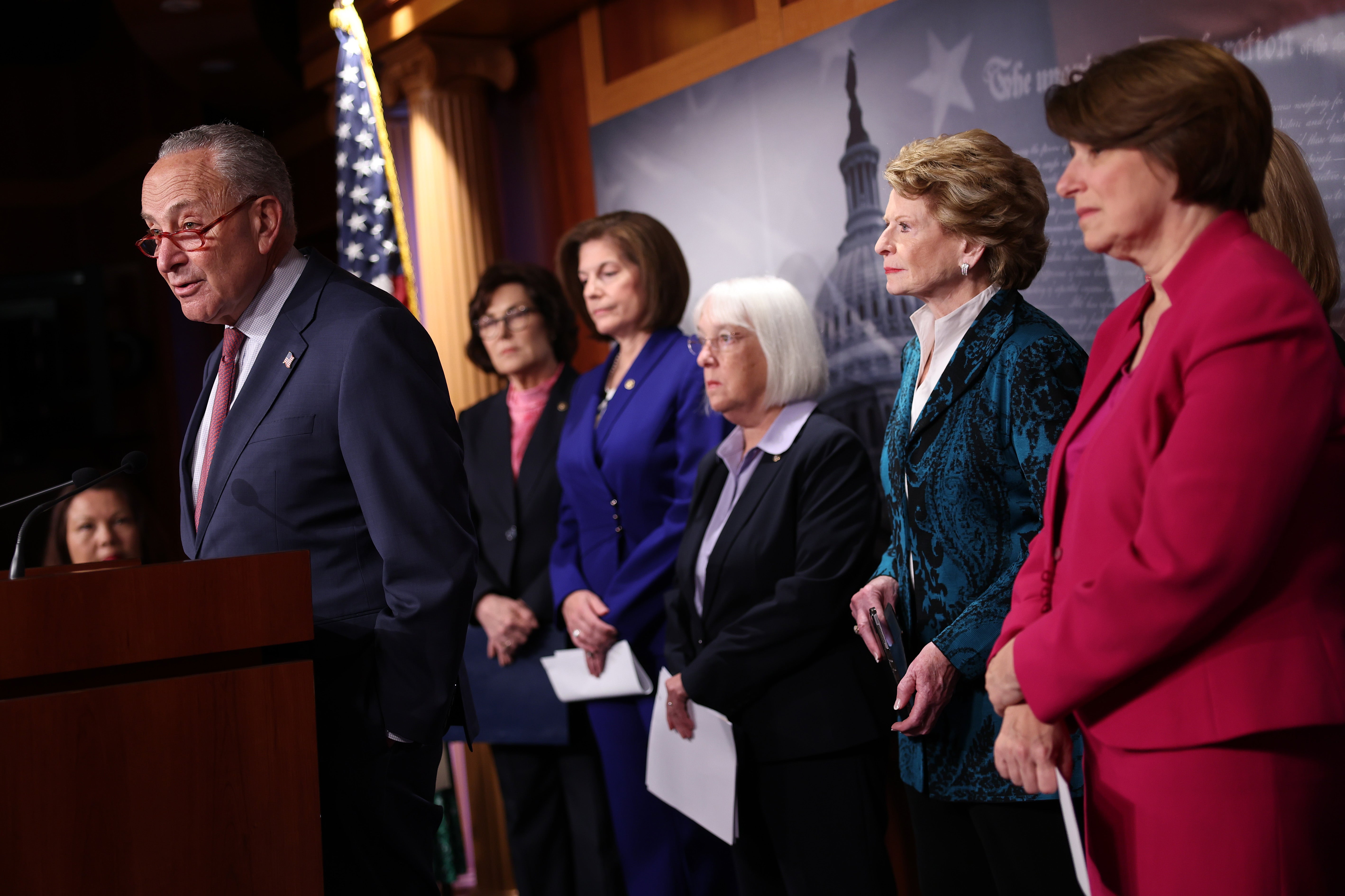 Democratic senators mark the one-year anniversary of the Dobbs decision with a slate of abortion rights proposals.