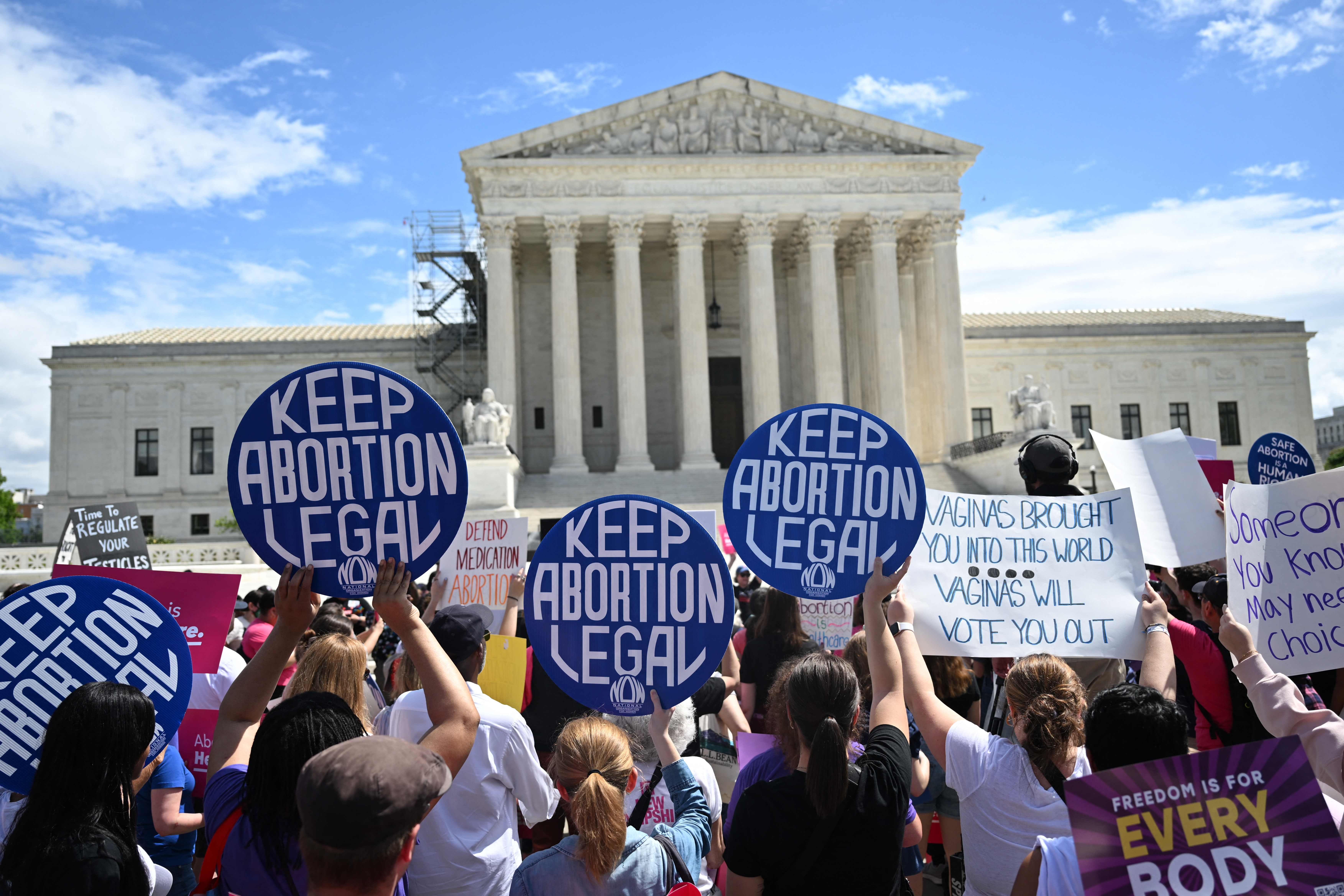 Abortion rights supporters demonstrate outside the US Supreme Court in April 2023.