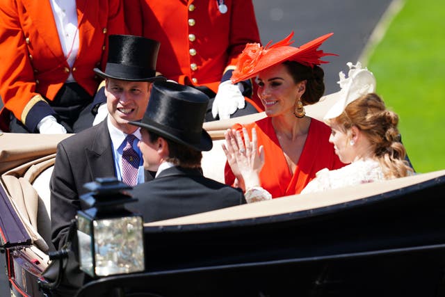 The carriage of the Prince of Wales, the Princess of Wales, Princess Beatrice and Edoardo Mapelli Mozzi arrives during day four of Royal Ascot at Ascot Racecourse, Berkshire (David Davies/PA)
