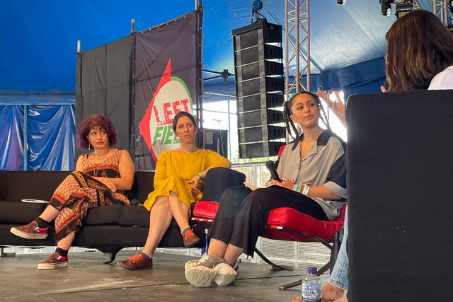 Nazanin Zaghari-Ratcliffe (second from left) appeared in the Left Field tent with an all-female panel (Edd Dracott/PA)